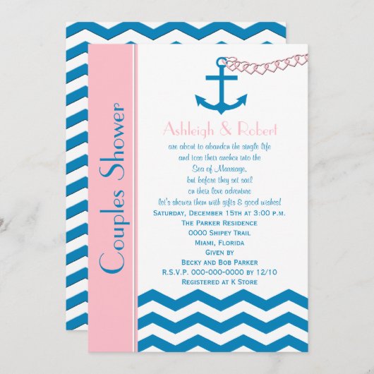 カップルコー航海のドウェディングシャワー招待状 招待状 (正面/裏面)