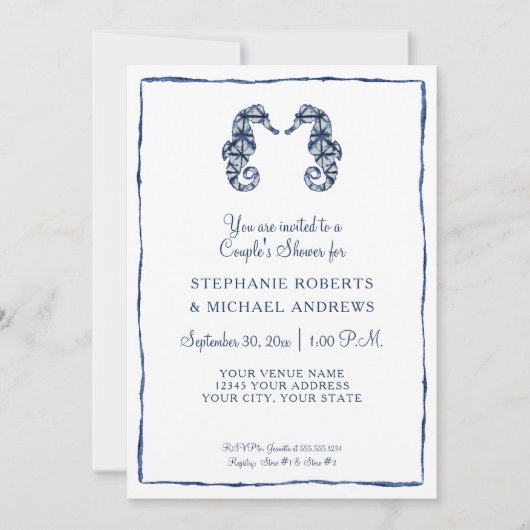 カップルシャワーしぼりシーホース水カラービーチ 招待状 (正面)