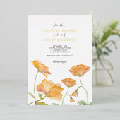 カップルシャワーオレンジフローラウォーターカラーポピー 箔招待状 (立ち正面)