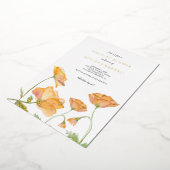 カップルシャワーオレンジフローラウォーターカラーポピー 箔招待状 (回転した状態)