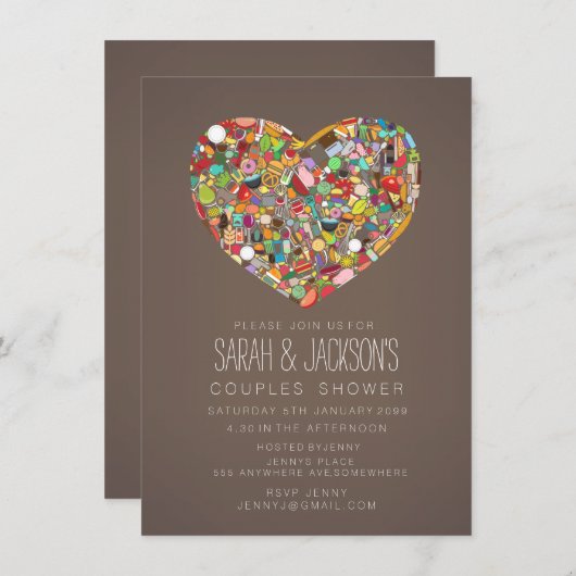 カップルシャワーグルメハートパーティー招待状 招待状 (正面/裏面)