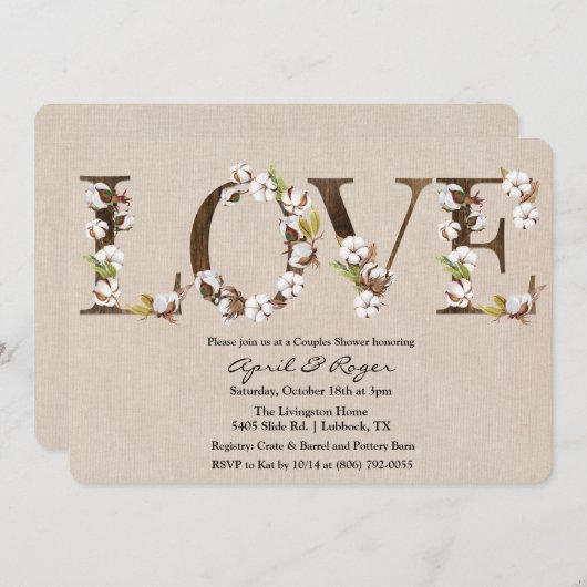 カップルシャワーコットンアルファベット招待状 招待状 (正面/裏面)