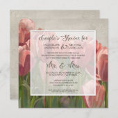 カップルシャワーコーラルチューリップフローラ結婚木製 招待状 (正面/裏面)