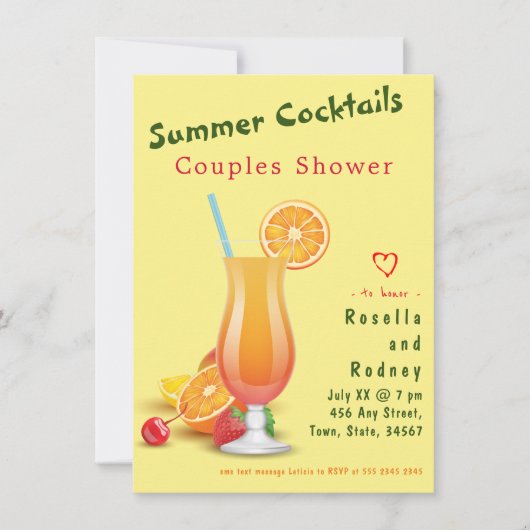 カップルシャワーサマーカクテル招待状 招待状 (正面)