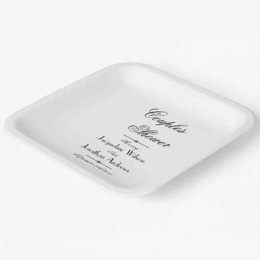 カップルシャワーシンプルエレガントスクリプト名 ペーパープレート (傾斜あり)