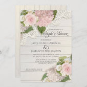 カップルシャワースクリプトタイポグラフィピンクアジサイ 招待状 (正面/裏面)