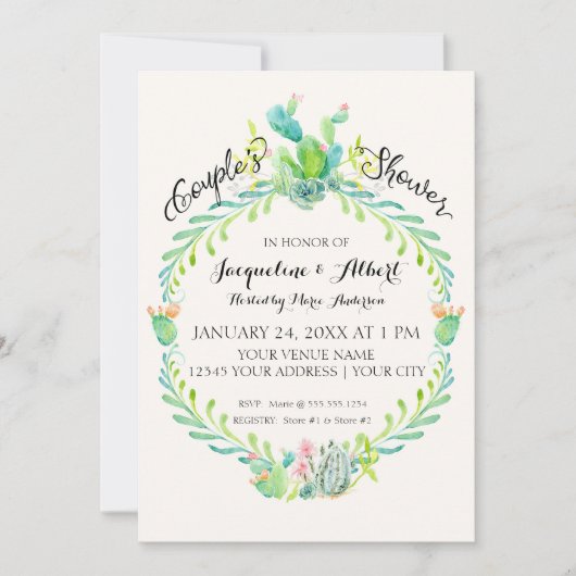 カップルシャワーデザッ素朴トシックなサボティウォーターカラー 招待状 (正面)