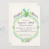 カップルシャワーデザッ素朴トシックなサボティウォーターカラー 招待状 (正面/裏面)