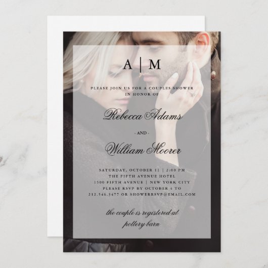 カップルシャワーフォト招待状とオーバーレイ 招待状 (正面/裏面)