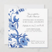 カップルシャワーブルーアジア中国フローラ水彩 招待状 (正面)