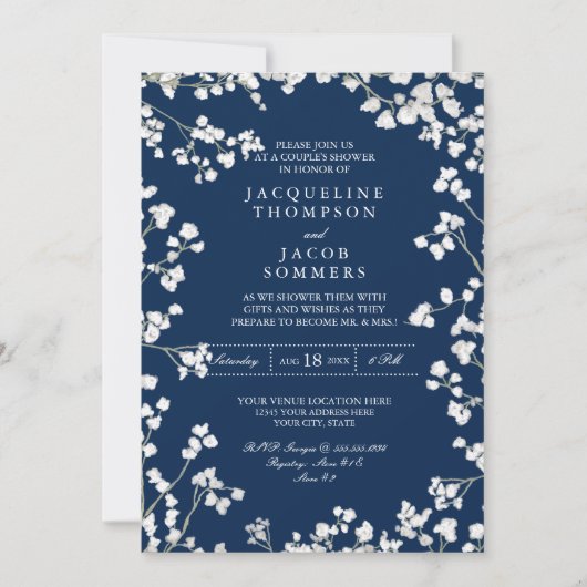 カップルシャワーベビーズブレスフラワーリース 素朴 招待状 (正面)