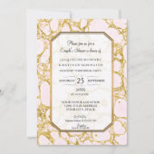 カップルシャワーマーリーマーブル紙バラ金ゴールドピンク 招待状 (正面)