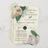 カップルシャワーモダンヴィンテージかわいらしフローラウッド 招待状 (正面/裏面)