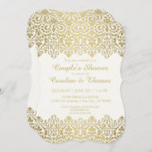 カップルシャワーモダンヴィンテージゴールデンレエレガントース 招待状 (正面/裏面)