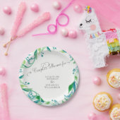 カップルシャワーローレルリーフリースオリーブ水彩 ペーパープレート (パーティー)