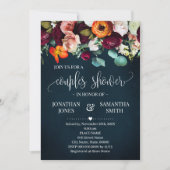 カップルシャワーワインブルゴーニュ花ネイビー結婚ズ 招待状 (正面)