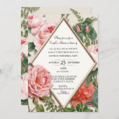 カップルシャワーヴィンテージ英語フローラバラ金ゴールド 招待状 (正面/裏面)