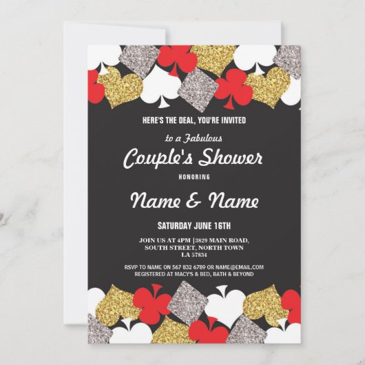 カップルシャワー婚約ラスベガスカジノパーティー 招待状 (正面)