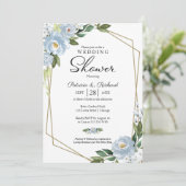 カップルシャワー幾何学的ほこりっぽいブルーフローラ 招待状 (スタンド正面)