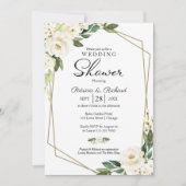 カップルシャワー幾何学的フローラ緑 招待状 (正面)