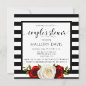カップルシャワー招待状白黒ストライプバラ 招待状 (正面)
