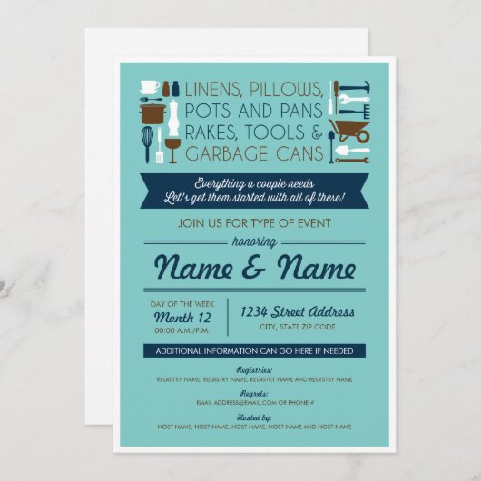 カップルシャワー招待状(のまわりに家への贈り物) 招待状 (正面/裏面)