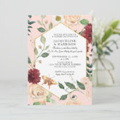 カップルシャワー水カラー赤面コーラルフローラアート 招待状 (スタンド正面)