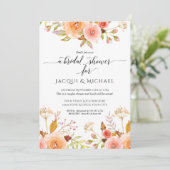 カップルシャワー水彩ピンクフローラローズブーケ 招待状 (スタンド正面)