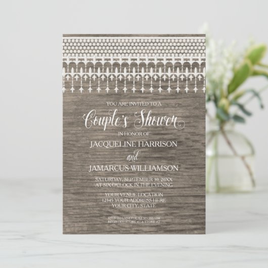 カップルシャワー素朴木製ボードレースタイポグラフィ 招待状 (スタンド正面)