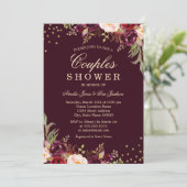 カップルシャワー金ゴールドバーガンディフローラスパークル 招待状 (スタンド正面)