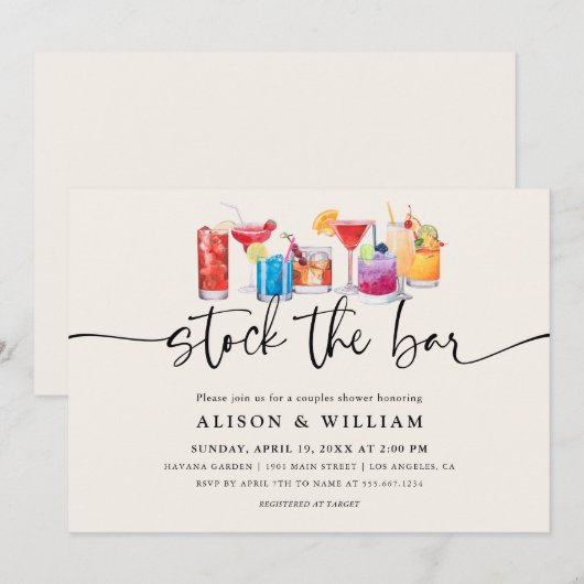カップルシャワー | バーを満喫しよう 招待状 (正面/裏面)
