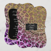 カップルシャワー パープル ゴールド レオパード アニマル プリント 招待状 (正面/裏面)
