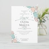 カップルシャワー | ビーチ シェル コーラルとターコイズ 招待状 (スタンド正面)