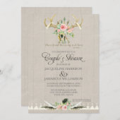 カップルシャワー ボーホー フェザーズ 鹿の角 ローズ アート 招待状 (正面/裏面)