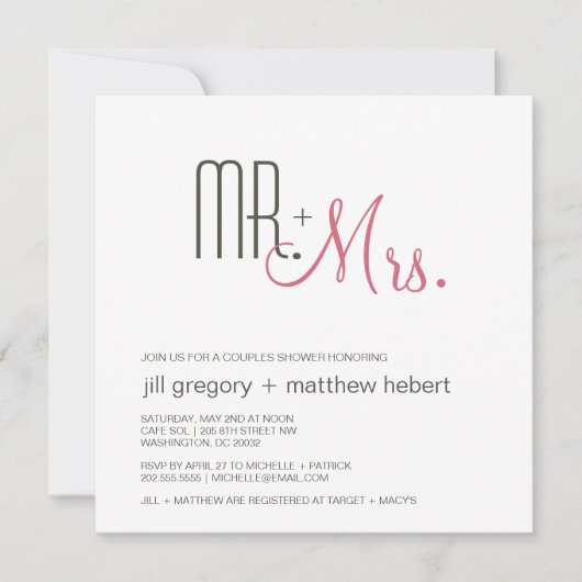 カップルシャワー レトロ ミッドセンチュリー モダン 招待状 (正面)