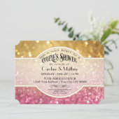 カップルシャワー《写真》ぼけ味ムービーチケットスタイル金ゴールドピンク 招待状 (スタンド正面)