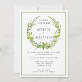 カップルシンプルシャワー水彩リーフ葉アート 招待状 (正面)