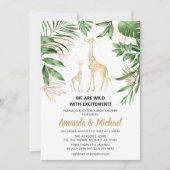 カップルジャングルサファリグリーンリー&金ゴールドベビーシャワー 招待状 (正面)