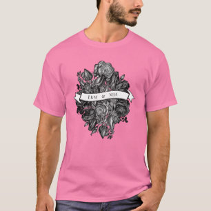 カップルズイニシャルモノグラムブラックバラズ Tシャツ