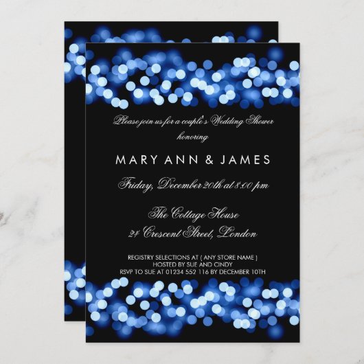 カップルズウェディングシャワーブルーハリウッドグラム 招待状 (正面/裏面)