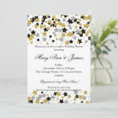 カップルズウェディングシャワー金ゴールドグリッタースターズ 招待状 (スタンド正面)