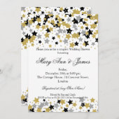 カップルズウェディングシャワー金ゴールドグリッタースターズ 招待状 (正面/裏面)