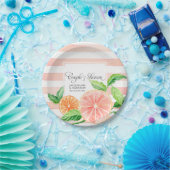 カップルズシャワーピンクストライプのシトラスオレンジアート ペーパープレート (パーティー)