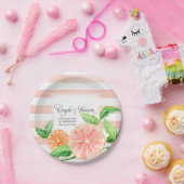 カップルズシャワーピンクストライプのシトラスオレンジアート ペーパープレート (パーティー)