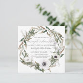 カップルズブライダルシャワーアネモ素朴ネオリーブリース 招待状 (スタンド正面)