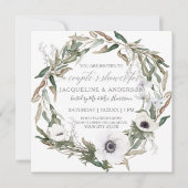 カップルズブライダルシャワーアネモ素朴ネオリーブリース 招待状 (正面)