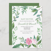 カップルズベビーシャワー招待状ピンクローズ 招待状 (正面/裏面)