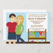 カップルズベビーシャワー招待状for a boy 招待状 (正面/裏面)