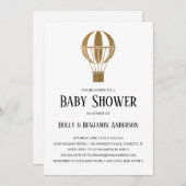 カップルズベビーシャワー金ゴールドグリッターホットエアバルーン 招待状 (正面/裏面)