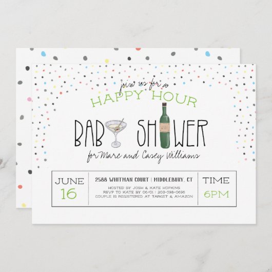 カップルズ·ベビー·シャワー|ハッピーアワー 招待状 (正面/裏面)
